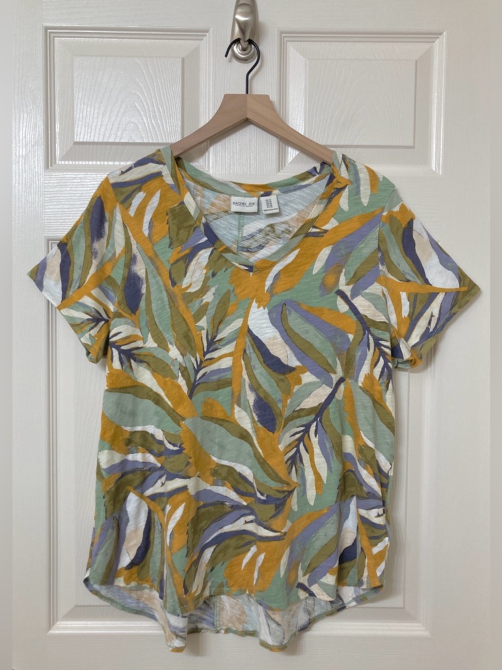 Rachel Zoe Women's 100% Cotton V Neck Tropical Tee Shirt Size 1X Vacation Resort